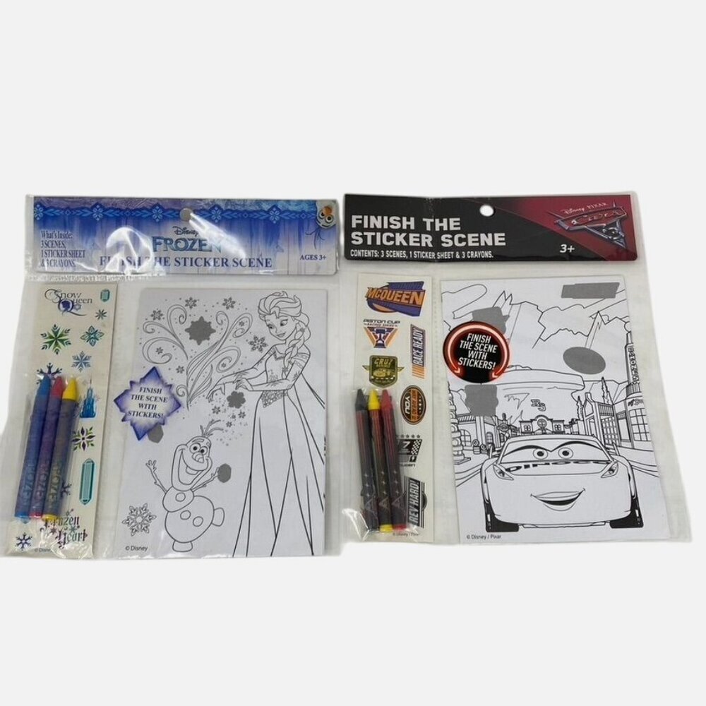 Disney 2 Pack Frozen/ Cars Finish The Sticker Scene Ages 3+ Road Trips Activity
